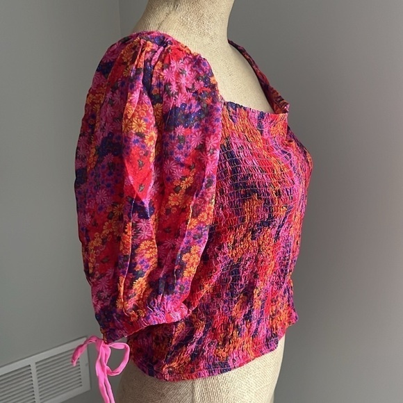 Free People Back On Top Floral Puff Sleeve Crop Top NEW! - Picture 5 of 8